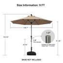 PURPLE LEAF Hailar Deluxe Aluminum Market Umbrella, Outdoor Table Umbrella for Patio, Porch