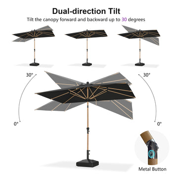 Wood-Pattern Tilting Patio Umbrella