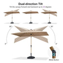 PURPLE LEAF Wood Pattern Tilting Patio Table Umbrella with Base, Outdoor Market Umbrella