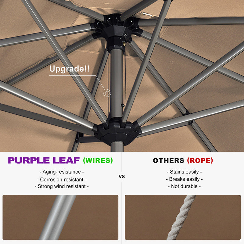PURPLE LEAF Hailar Deluxe Aluminum Market Umbrella, Outdoor Table Umbrella for Patio, Porch