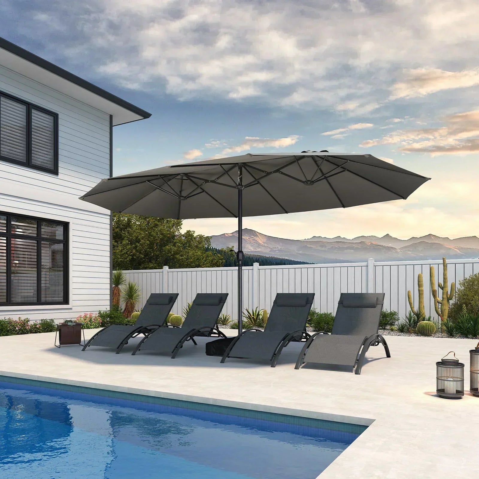 Market Umbrellas with Base | Double-sided Rectangular Outdoor Umbrella