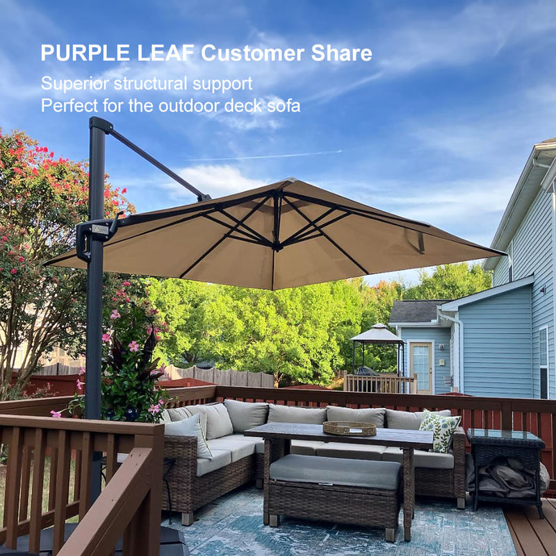 PURPLE LEAF Economical Square Outdoor Patio Umbrella Rectangle Cantilever Umbrella