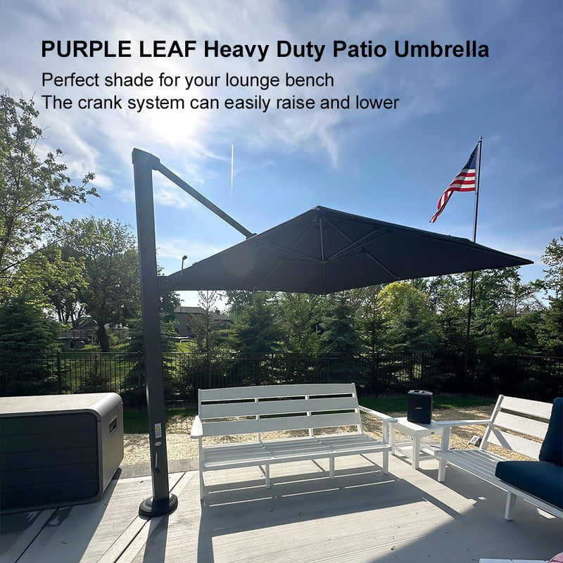 PURPLE LEAF Outdoor Sun Heavy Duty Cantilever Umbrella for Patio, Porch, Beach