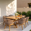 PURPLE LEAF Outdoor Dining Set All Weather Wicker Patio Dining Set with Rectangular Aluminum Table and Modern Armrest Dining Chairs for Garden Deck Backyard Kitchen