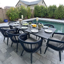 PURPLE LEAF Outdoor Dining Table Set All-Weather Aluminum with Wood Grain Table and Rope Woven Chairs Includes Backyard Patio Cushions