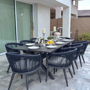 PURPLE LEAF Outdoor Dining Table Set All-Weather Aluminum with Wood Grain Table and Rope Woven Chairs Includes Backyard Patio Cushions