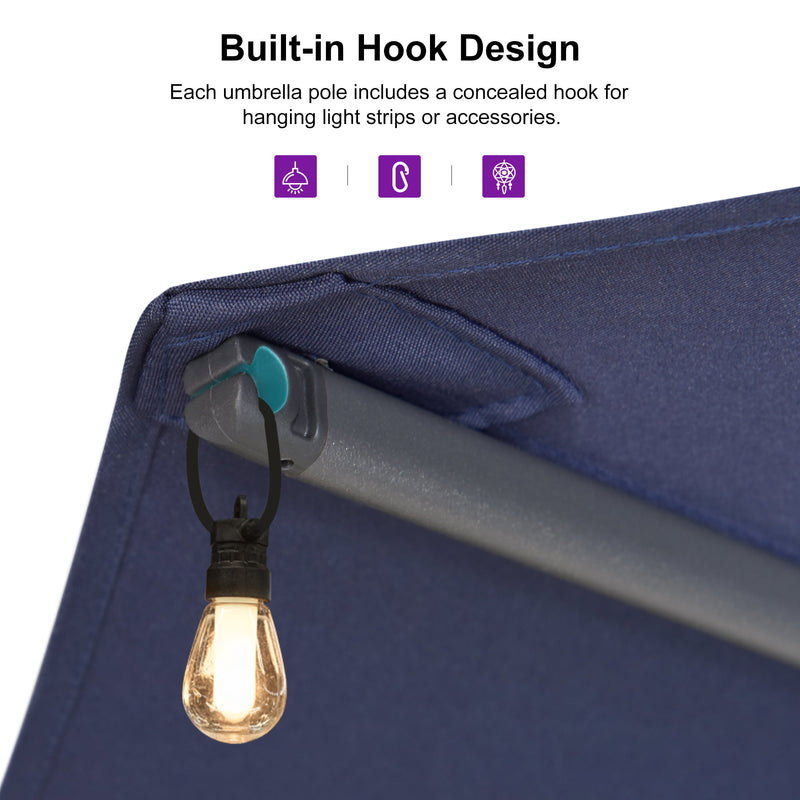 PURPLE LEAF Double-Sided Market Umbrella Large Rectangular Patio Umbrellas with Base