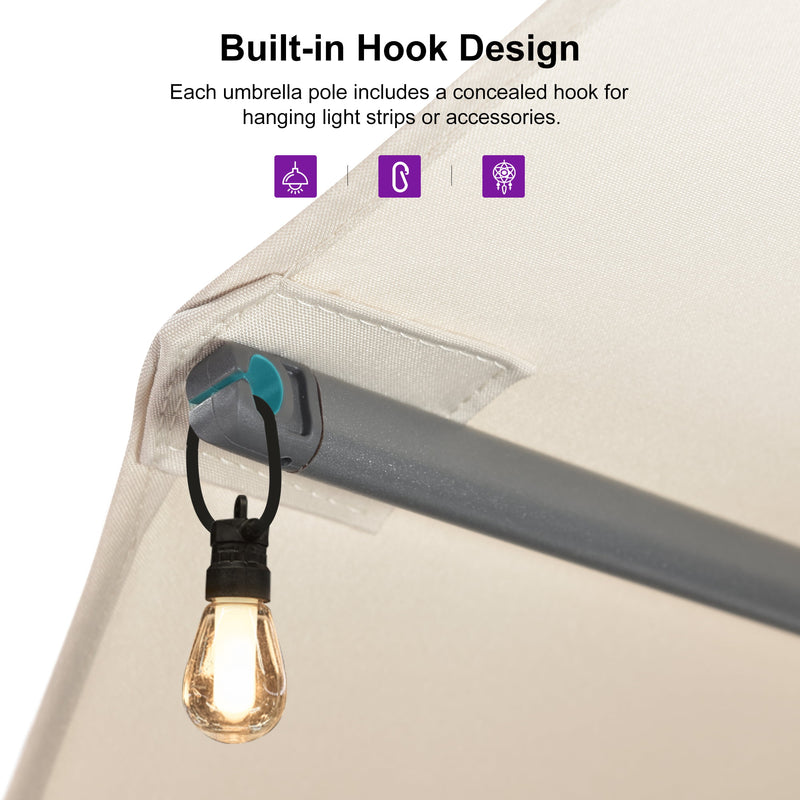 PURPLE LEAF Double-Sided Market Umbrella Large Rectangular Patio Umbrellas with Base