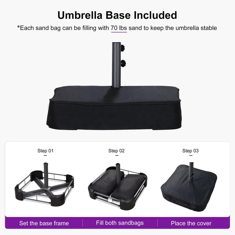 PURPLE LEAF Double-Sided Outdoor Market Table Umbrella with Base for Pool
