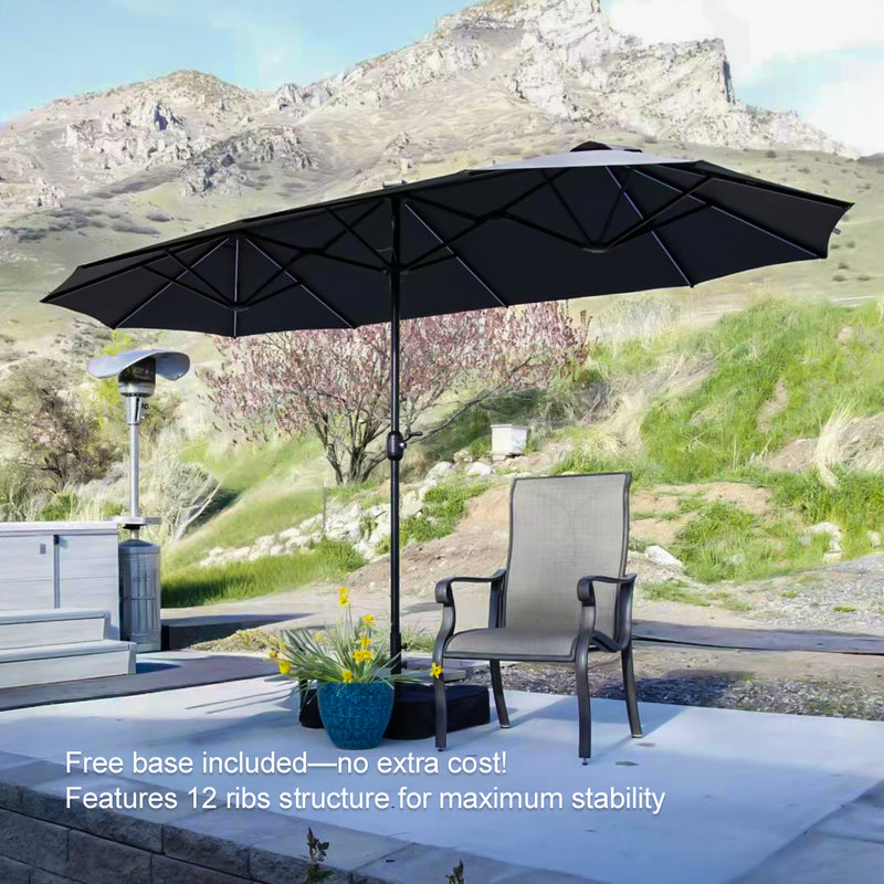 PURPLE LEAF Table Umbrella Double Sided Rectangular Patio Market Umbrella with Base