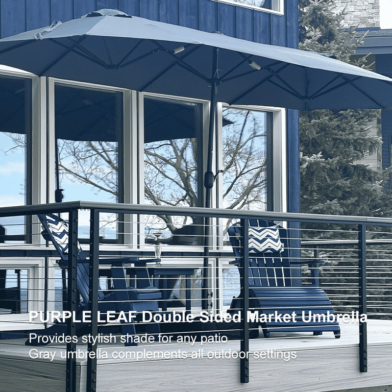 PURPLE LEAF 14'X8' Double Sided Rectangular Patio Table Market Light Gray Umbrella with Free Base .
Provides stylish shade for any patio
Gray umbrella complements all outdoor settings.