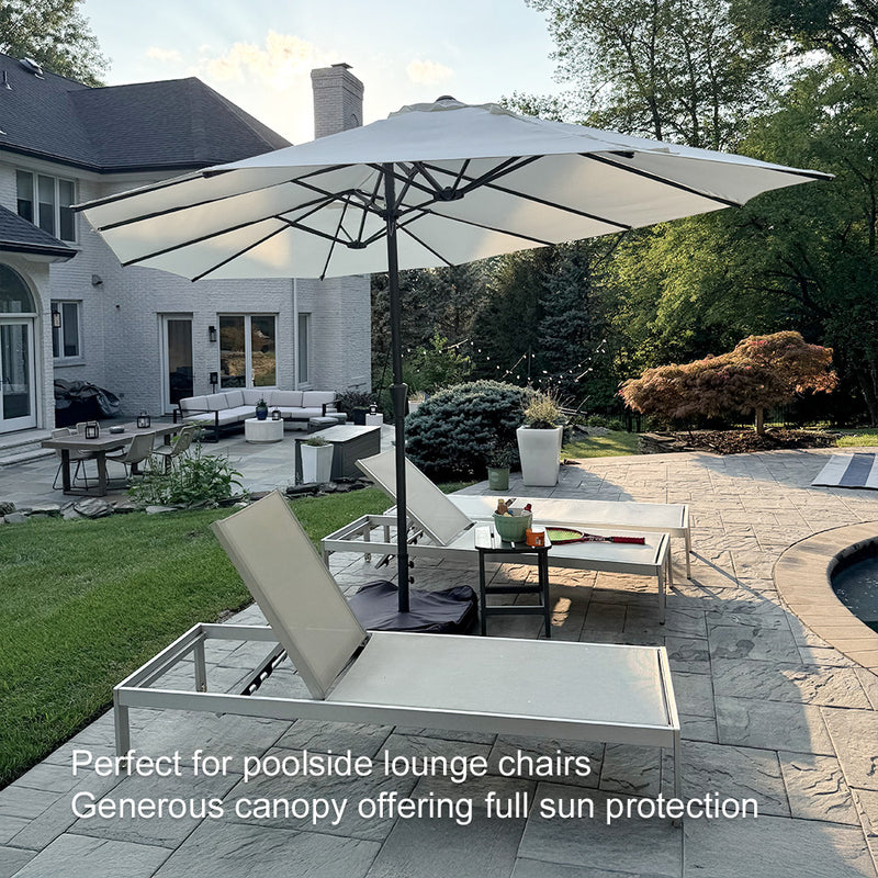 PURPLE LEAF 13'X7' double-sided patio market white large rectangular advanced chain lock pin umbrellas with a sturdy 1.9" powder-coated pole and 12 ribs for stability and free base are erfect for poolside lounge chairsGenerous and anopy offering full sun protection