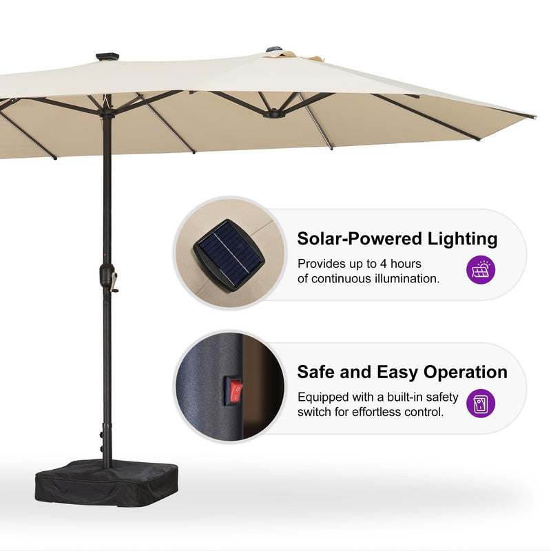 PURPLE LEAF Table Umbrella with Lights Double-Sided Market Umbrella with Base