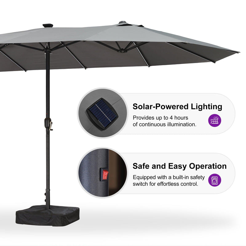 PURPLE LEAF Table Umbrella with Lights Double-Sided Market Umbrella with Base