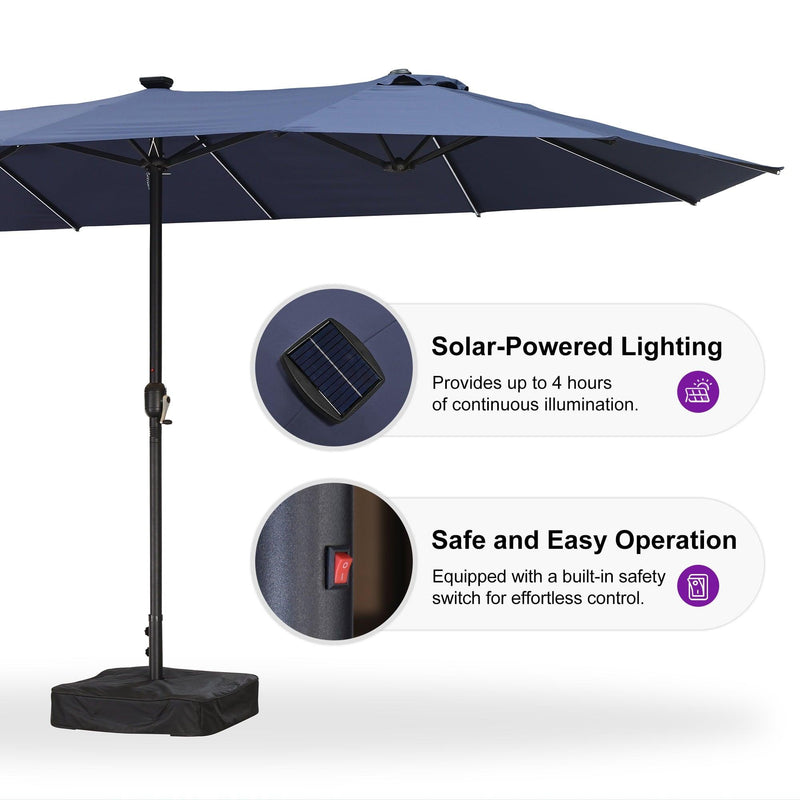 PURPLE LEAF Table Umbrella with Lights Double-Sided Market Umbrella with Base
