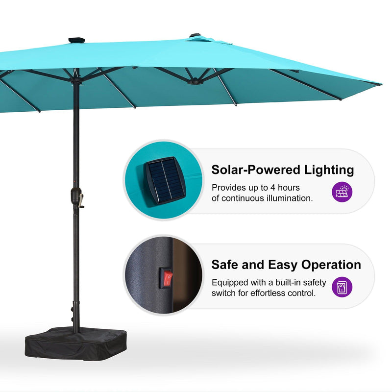 PURPLE LEAF Table Umbrella with Lights Double-Sided Market Umbrella with Base