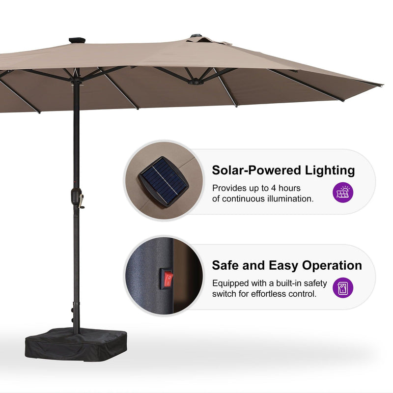 PURPLE LEAF Table Umbrella with Lights Double-Sided Market Umbrella with Base