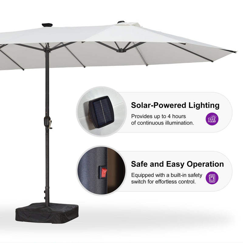 PURPLE LEAF Table Umbrella with Lights Double-Sided Market Umbrella with Base