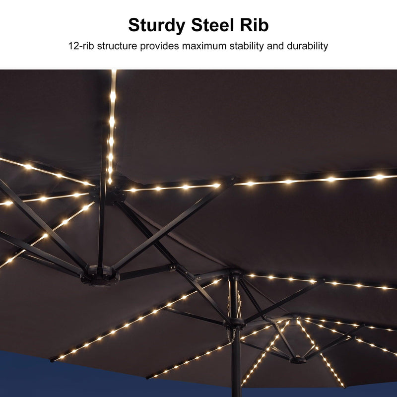 PURPLE LEAF Table Umbrella with Lights Double-Sided Market Umbrella with Base