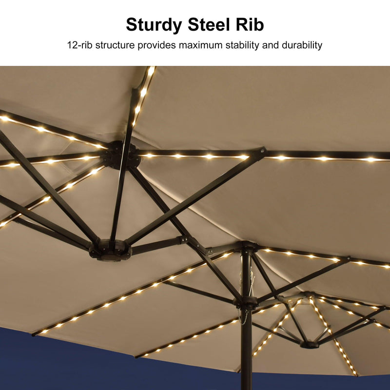 PURPLE LEAF Table Umbrella with Lights Double-Sided Market Umbrella with Base