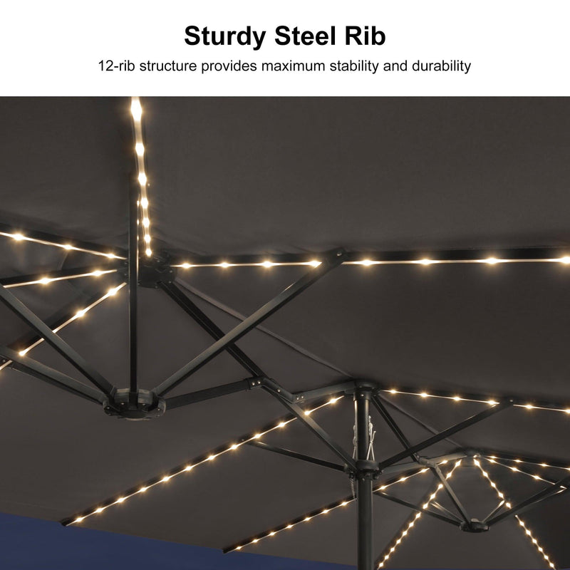 PURPLE LEAF Table Umbrella with Lights Double-Sided Market Umbrella with Base