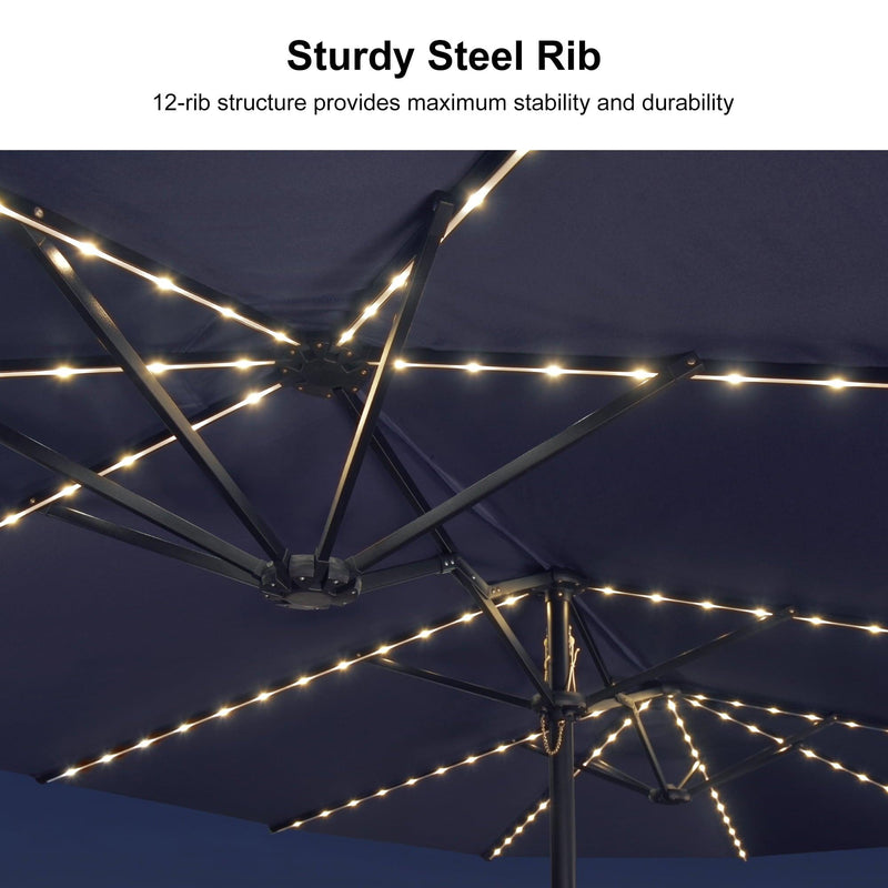 PURPLE LEAF Table Umbrella with Lights Double-Sided Market Umbrella with Base