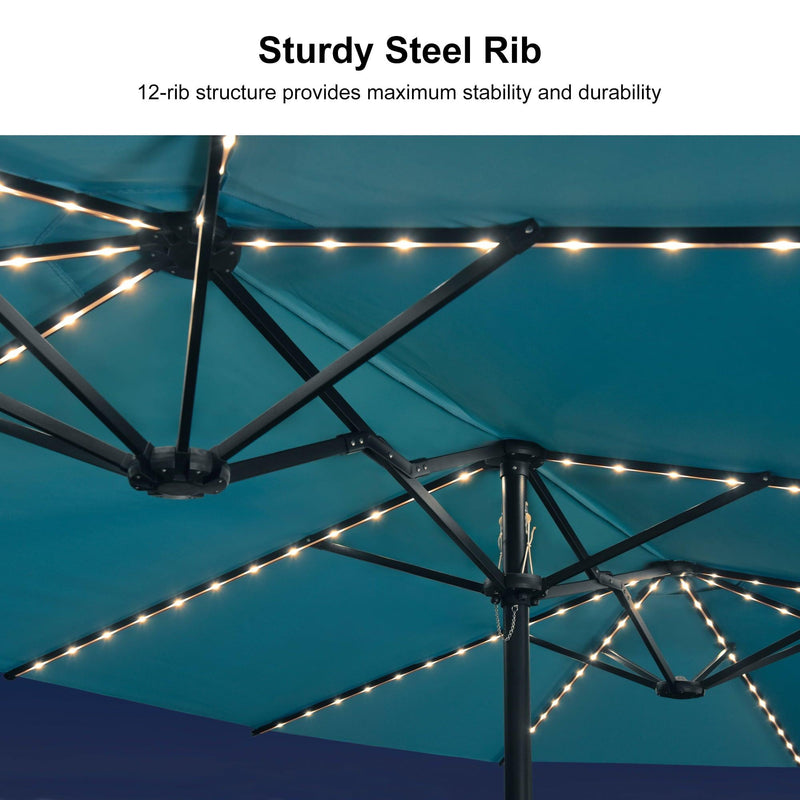 PURPLE LEAF Table Umbrella with Lights Double-Sided Market Umbrella with Base