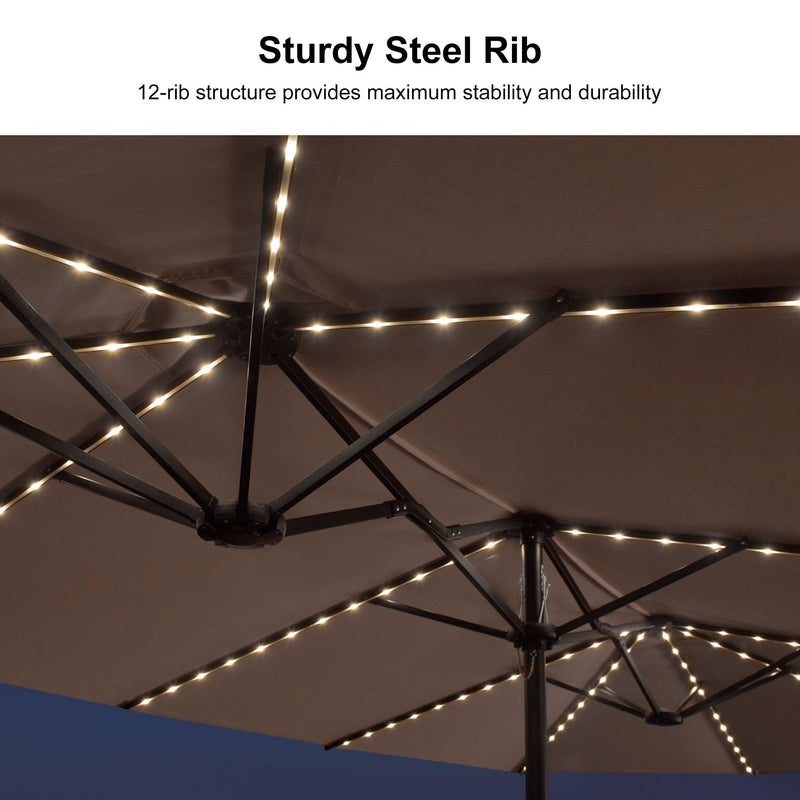 PURPLE LEAF Table Umbrella with Lights Double-Sided Market Umbrella with Base