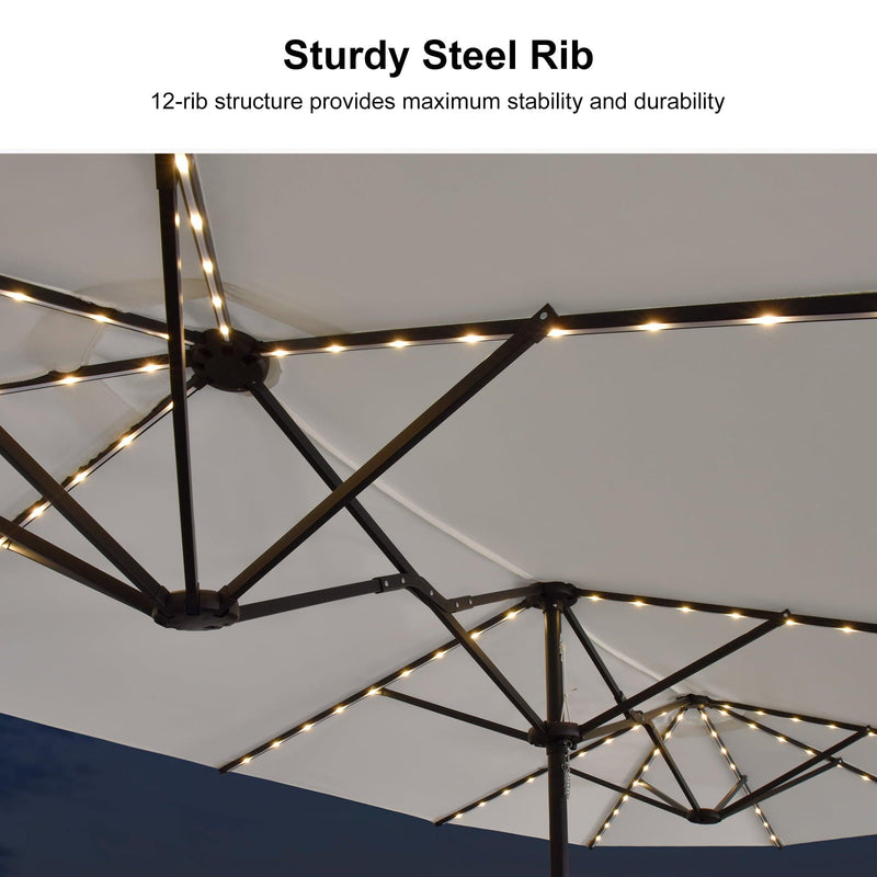 PURPLE LEAF Table Umbrella with Lights Double-Sided Market Umbrella with Base