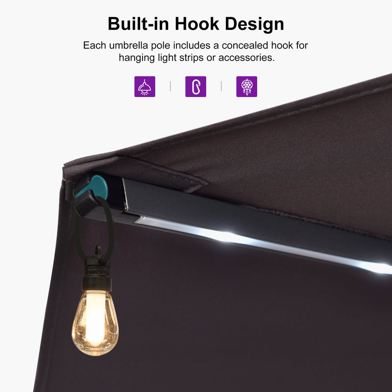 PURPLE LEAF Double-Sided Market Umbrella with Light Large Patio Umbrellas with Base