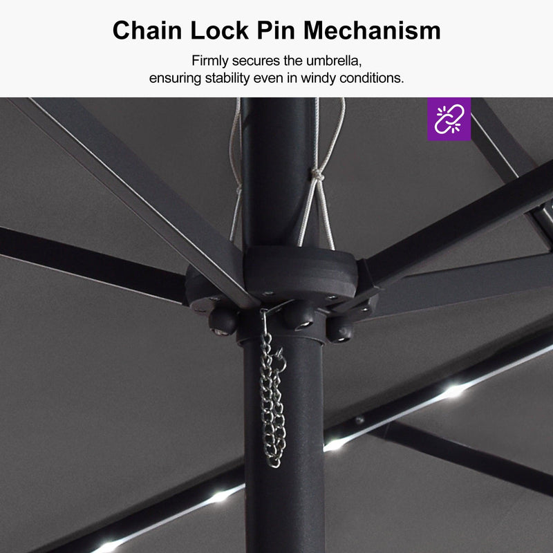 PURPLE LEAF Double-Side Patio Umbrella with Lights Market Umbrella with Base