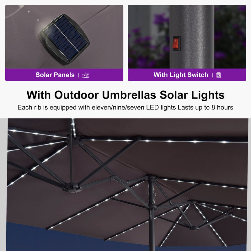 PURPLE LEAF Double-Sided Market Umbrella with Light Large Patio Umbrellas with Base