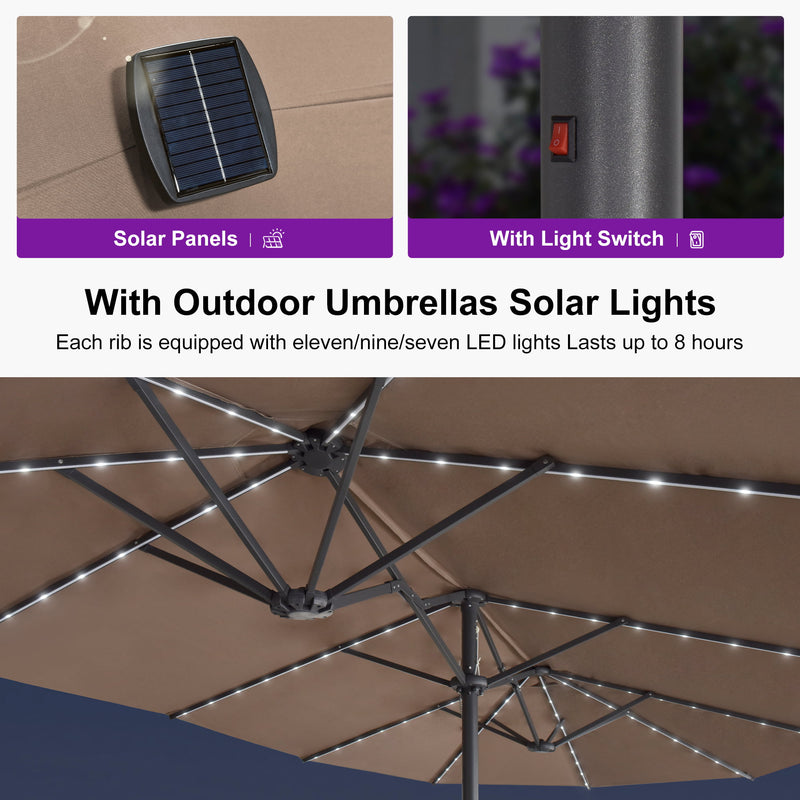 PURPLE LEAF Double-Sided Market Umbrella with Light Large Patio Umbrellas with Base