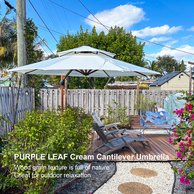 PURPLE LEAF Double Top 10 / 11 / 12 / 13 ft Round Aluminum Patio Umbrella in Wood Color