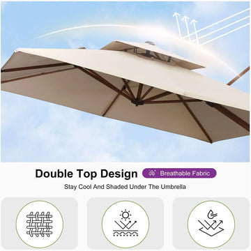 PURPLE LEAF 9 x 12 / 10 x 13 ft Rectangular Patio Umbrella Aluminum Cantilever Umbrella in Wood Color