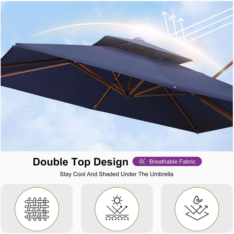 PURPLE LEAF Outdoor Patio Umbrella with Base, Garden Pool Umbrella, Navy Blue