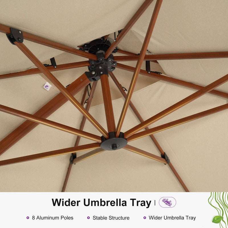 PURPLE LEAF Outdoor Garden Umbrella with Base, Cantilever Umbrellas in Wood Color