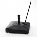 Black wheeled weighted patio umbrella base with pull handle and adjustable pole tube
