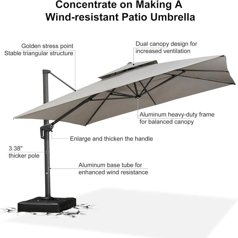 PURPLE LEAF Double Top Cantilever Patio Umbrella UV50+ Fade Resistant Outdoor Umbrellas