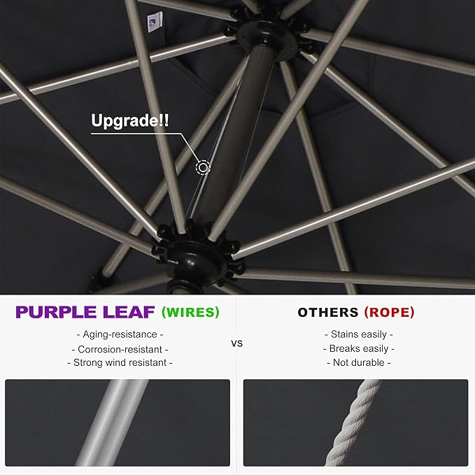 PURPLE LEAF Deluxe Aluminum Market Umbrella, Outdoor Table Umbrella for Patio, Porch