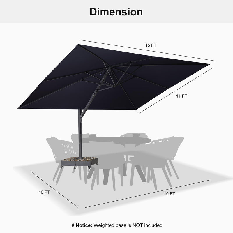 PURPLE LEAF 13 x 13 ft / 11 x 15 ft Large Outdoor Aluminum Umbrella Offset Patio Umbrella