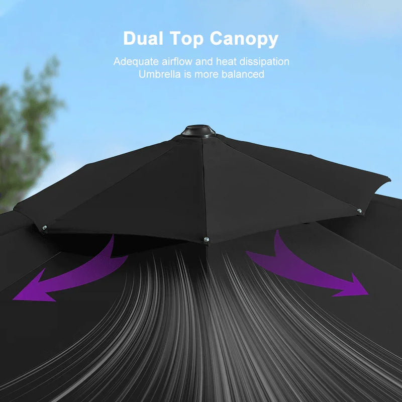 PURPLE LEAF Large Round Patio Cantilever Umbrella With Base for Deck, Pool, Backyard