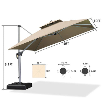 lowes patio umbrella cantilever Patio Square Umbrella With Base| Adjustable Cantilever 11'×11' / Beige