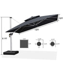 PURPLE LEAF Large Square Patio Cantilever Umbrella With Base for Garden Pool Porch