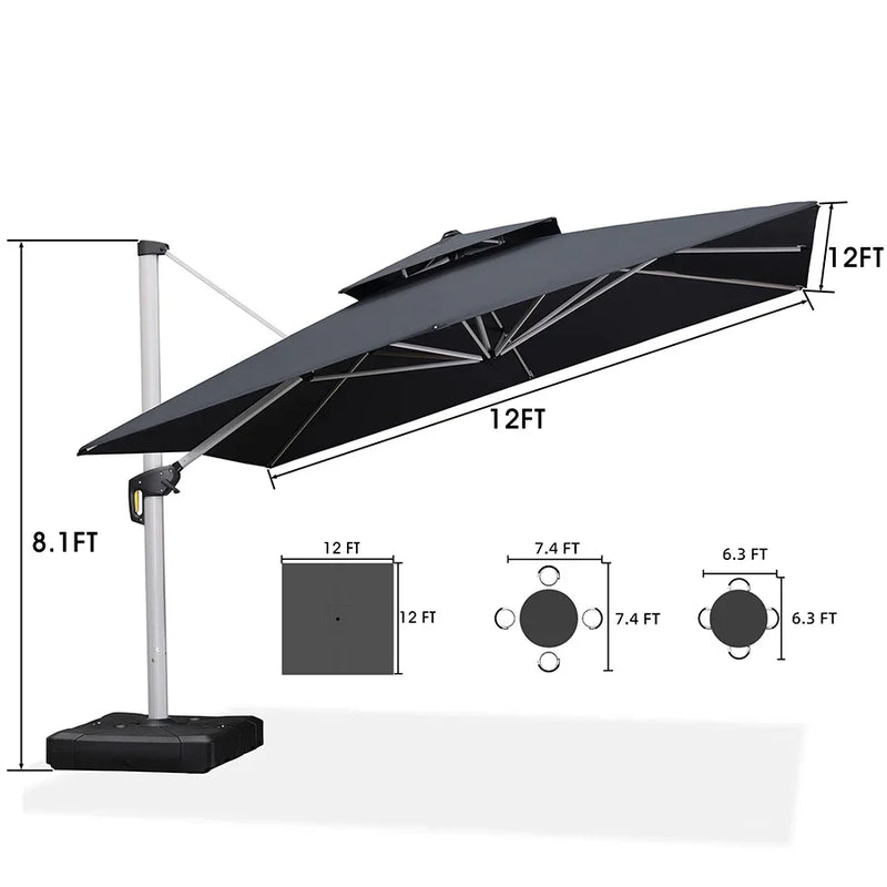 PURPLE LEAF Large Square Patio Cantilever Umbrella With Base for Garden Pool Porch