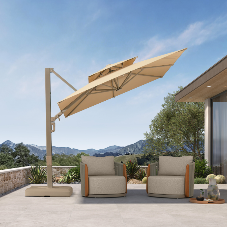 Provence Cantilever Umbrella with Champagne Gold Frame
