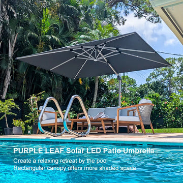 10-foot wide rectangular offset patio umbrella with solar lights Light Bulb Tilt 10x6.5ft 6-Rib x 10 ft HOMSHADE 10FT Solar LED Cantilever