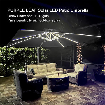 9 ft rectangular solar powered patio umbrella Rectangle Solar LED Cantilever Patio Umbrella 9 x12 ft