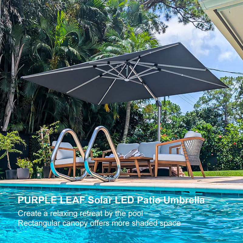 PURPLE LEAF Rectangle Outdoor Patio Umbrellas with Lights