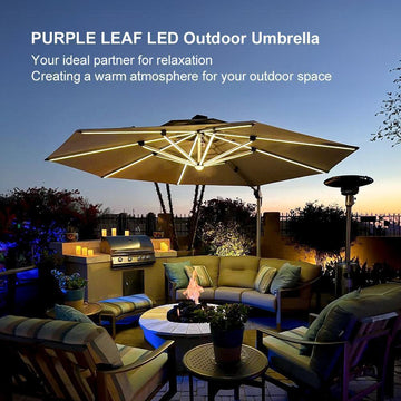 10 patio umbrella with led and usb Open-Box Round Solar LED Patio Umbrella